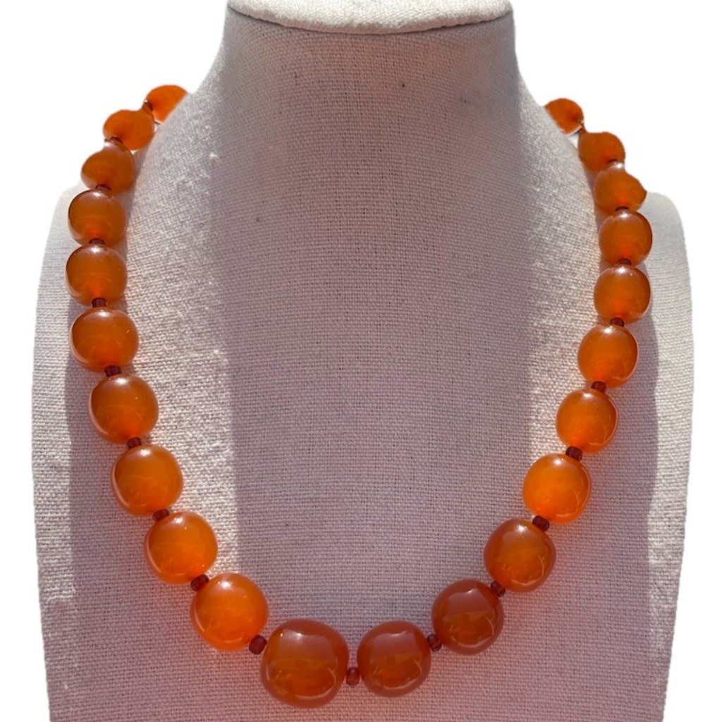 Amber Antique Genuine Baltic Egg Yolk Butterscotch Necklace Barrel Vintage